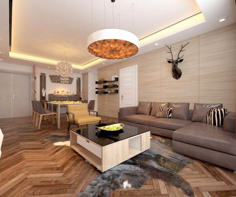 Ghế sofa góc da màu nâu